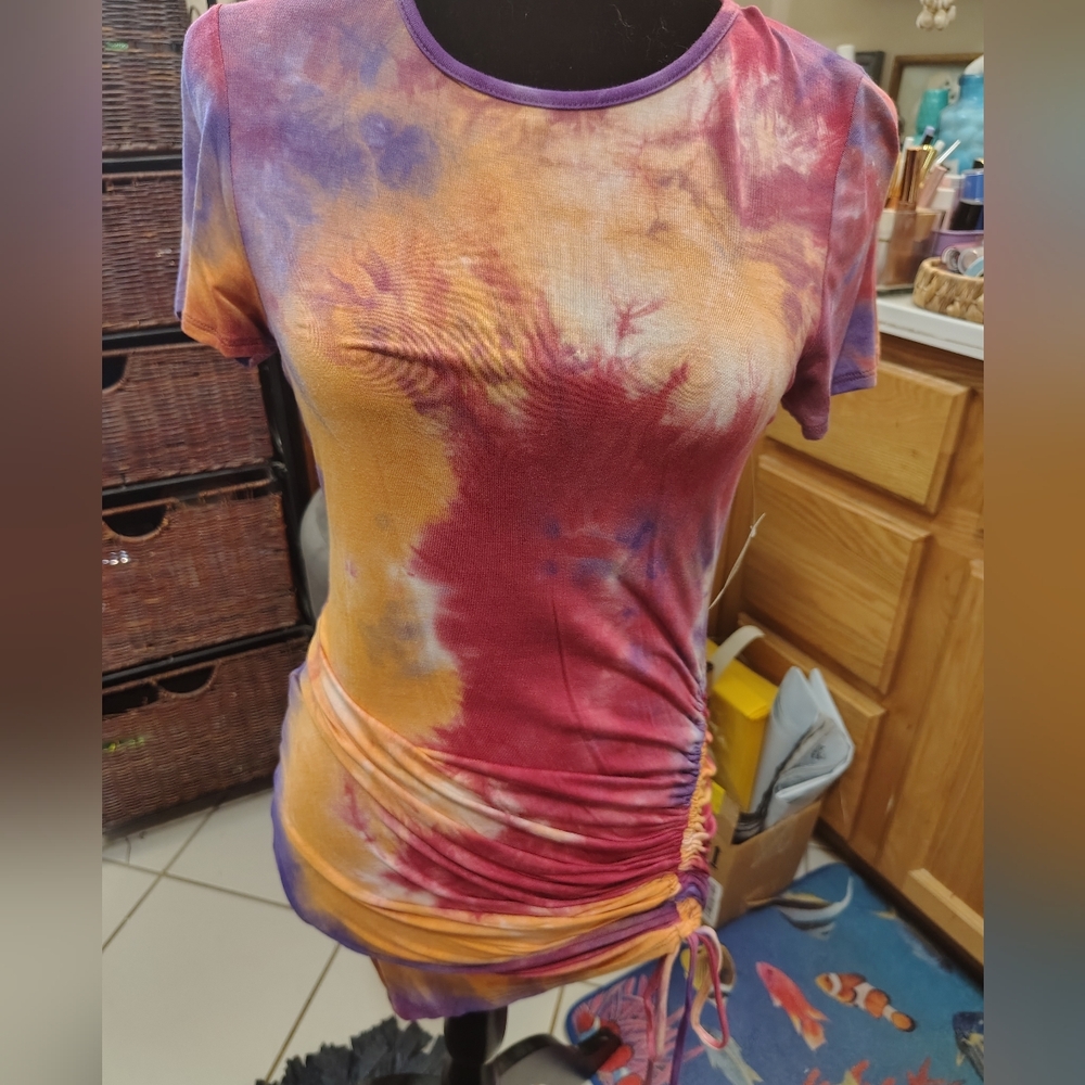 Tie-Dye Ruched Women Dress-Tunic/SZ L/NWT/ Rayon Blend/ See Info/ Publik